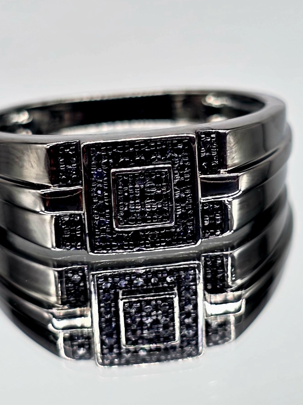 Black Diamond Black Rhodium Over Solid Sterling Silver Mens  Ring Size 11
